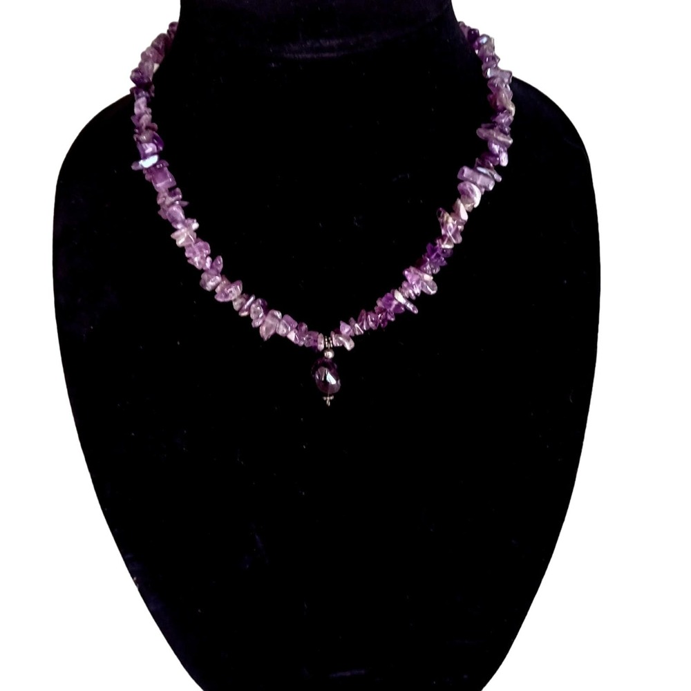 REAL AMETHYST Gemstones 9"‎ Necklace Authentic GEMSTONES Large Amethyst Pendant